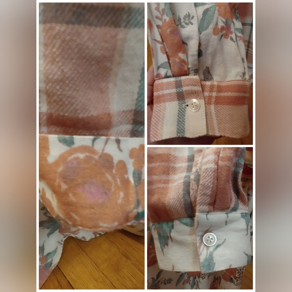 Coldwater Creek Mixed Floral & Plaid Button‑Down Shirt – Petite XL – Cotton/Line - Picture 4 of 5